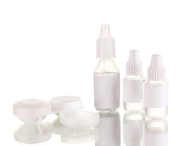 Eye drops and lenses isolated on white — Stock Photo, Image