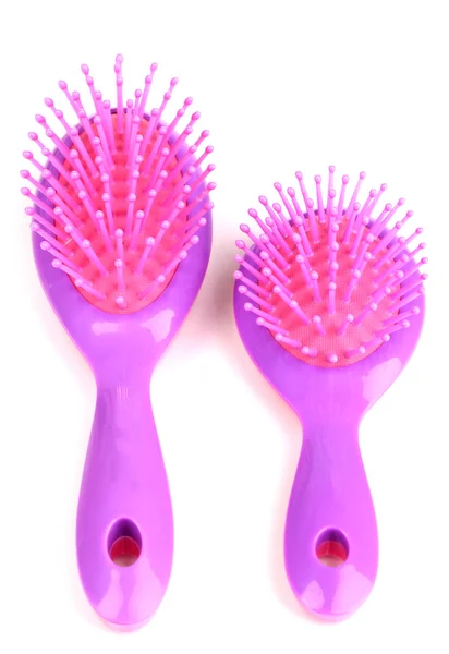 Deux brosses à cheveux violettes isolées sur blanc — Photo