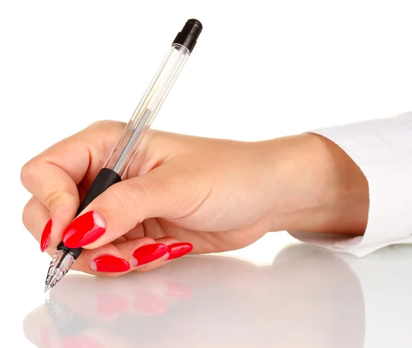 Hand signing with pen isolated on white — Stock Photo, Image