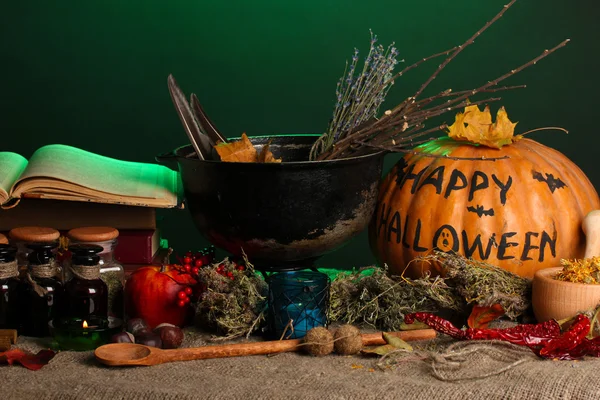 Scary halloween laboratory in green light — Stock Photo, Image