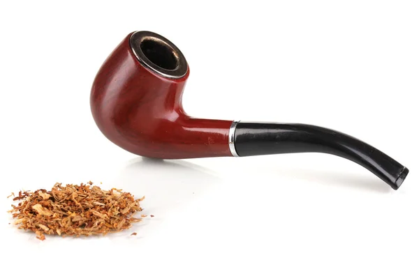 Smoking pipe and tobacco isolated on white — Stock Photo, Image