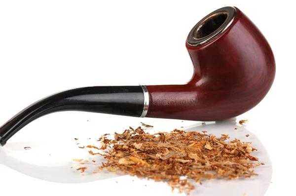 Smoking pipe and tobacco isolated on white — Stock Photo, Image