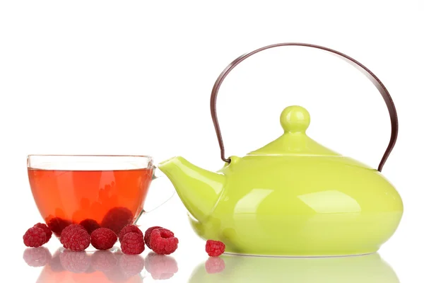 Tea with raspberries isolated on white Royalty Free Stock Photos