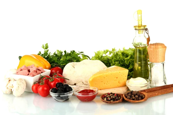 Ingredients for pizza isolated on white Royalty Free Stock Images