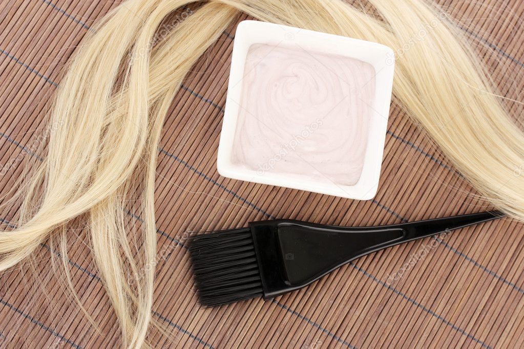 Hair dye in bowl and brush for hair coloring on brown bamboo mat, close-up Stock Photo by ©belchonock 15832343 Hair dye in bowl and brush for hair coloring on brown bamboo mat, close-up Stock Photo by ©belchonock 15832343