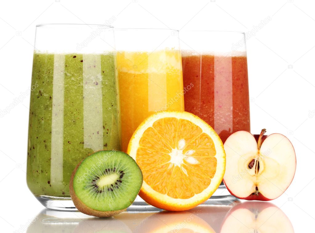 Fresh fruit juices isolated on white