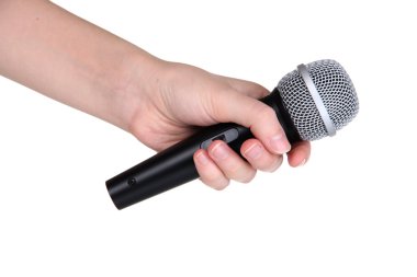 siyah üzerine beyaz izole el mikrofon