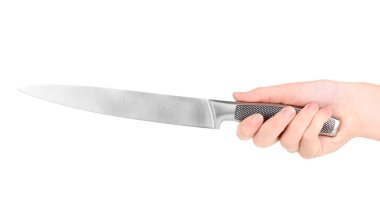 insan eli ile üzerine beyaz izole mutfak bıçağı