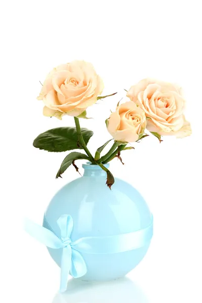 Beautiful roses in vase isolated on white — Stock Photo, Image