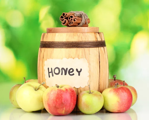 Honung och äpplen med kanel på naturliga bakgrund — Stockfoto