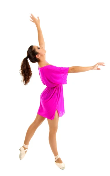 Bela bailarina jovem em um vestido rosa isolado no branco — Fotografia de Stock