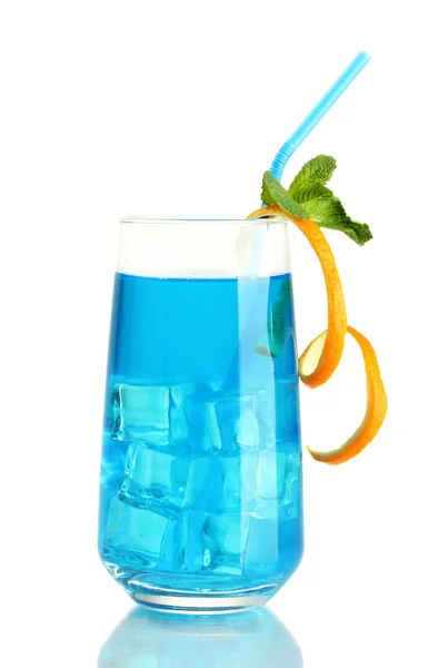 Glass of blue cocktail isolated on white — Stock Photo, Image