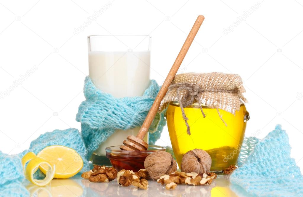 Healthy ingredients for strengthening immunity on warm scarf isolated on white