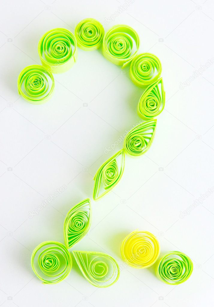 The digit 2 is made of quilling isolated on white