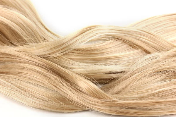 Krullend blond haar close-up geïsoleerd op wit — Stockfoto