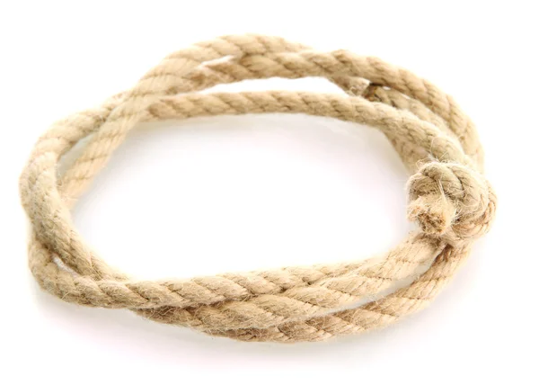 Roll of rope with knot, isolated on white — Stock Photo, Image