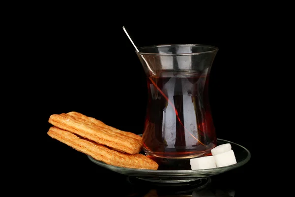 Glass of Turkish tea isolated on black — Stock Photo, Image