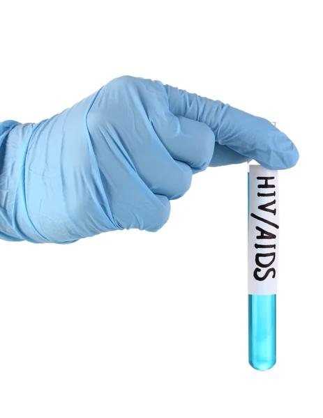 Test tube labeled HivAids isolated on white — Stock Photo, Image