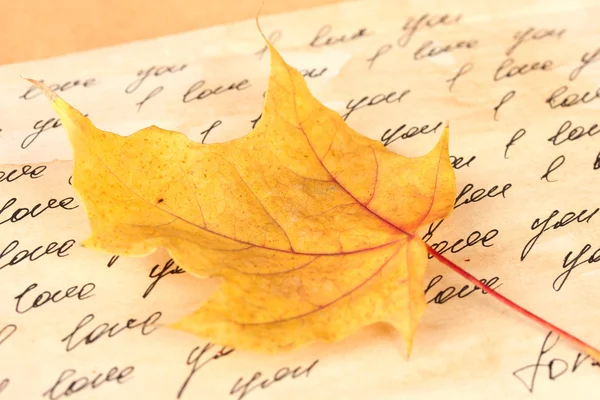 Fundo outono: carta romântica e folhas — Fotografia de Stock