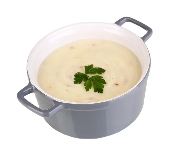 Aardappelpuree in steelpan geïsoleerd op wit — Stockfoto