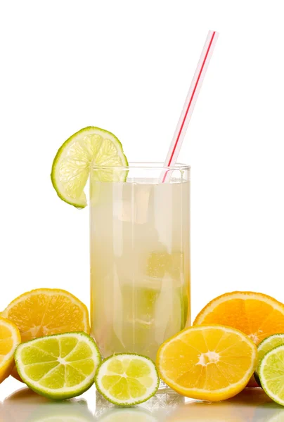 Citrus lemonade in glass of citrus around isolated on white — Stock Photo, Image