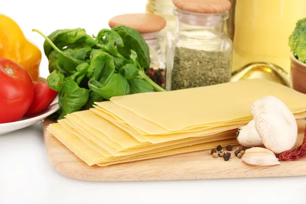 Vegetarian lasagna ingredients isolated on white — Stock Photo, Image