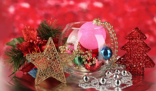 Christmas decoration on red background — Stock Photo, Image