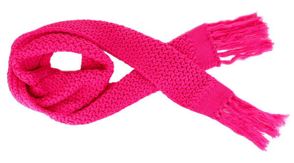 Warm knitted scarf pink isolated on white
