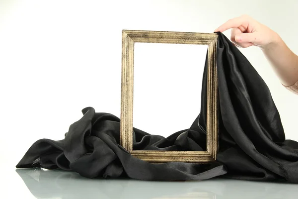 Empty frame with silk, isolated on white — Stock Photo, Image