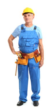 erkek üzerinde beyaz izole sarı kask oluşturucu