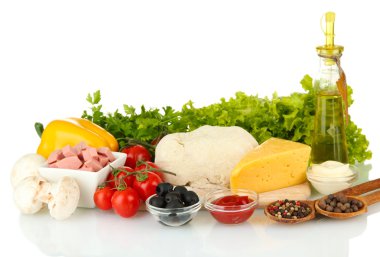 beyaz izole pizza için malzemeler