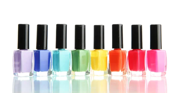 Group of bright nail polishes isolated on white — Stock Photo, Image