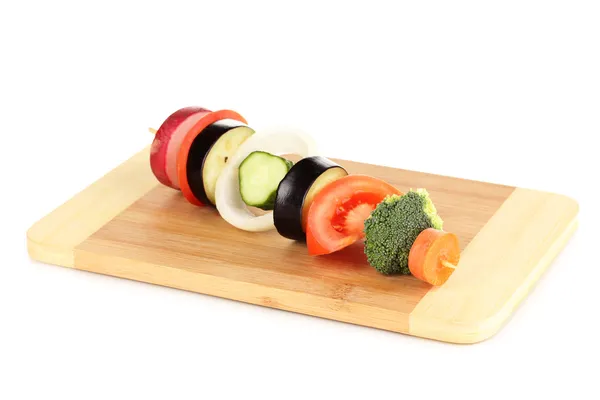 Sliced vegetables on wooden pick isolated on white — Stock Photo, Image