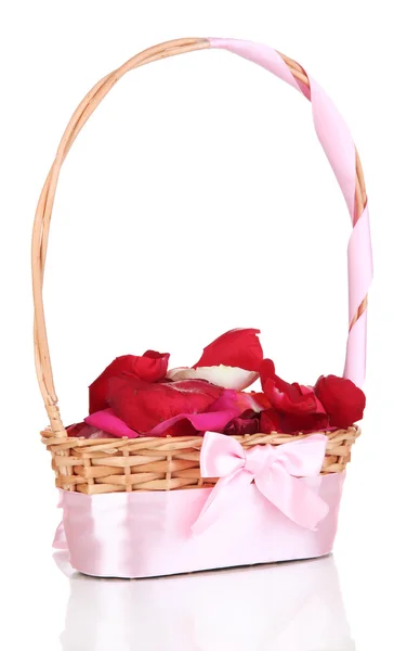 Wedding basket with rose petals isolated on white — Stock Photo, Image