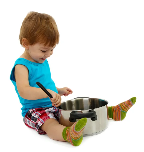 Little boy playing with multicolor blocks — Stock Photo, Image