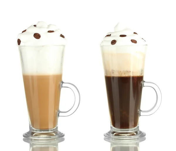 Glasses of fresh coffee cocktail isolated on white — Stock Photo, Image