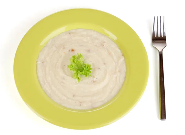 Puré de papas en plato verde aislado en blanco — Foto de Stock