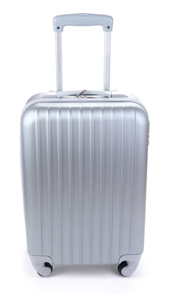 Srebrny walizka na białym tle — Zdjęcie stockowe