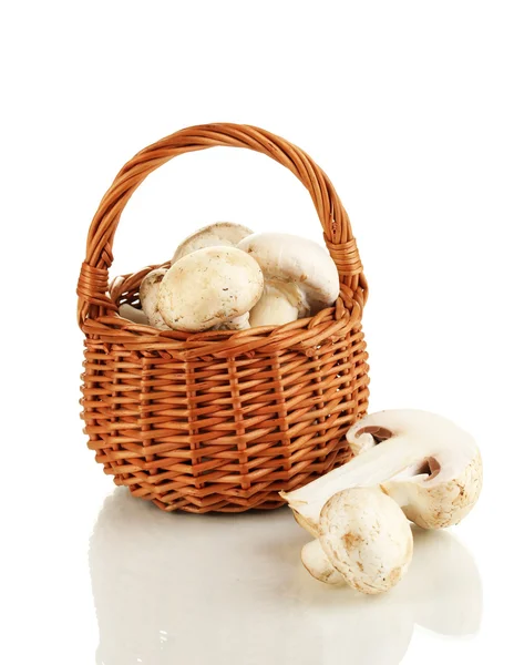 Champignons frais dans le panier isolé sur blanc — Photo