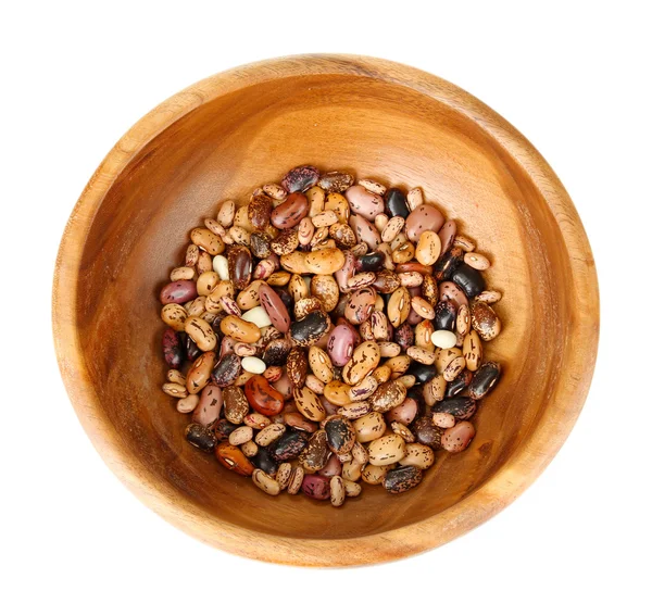Beans in wooden bowl isolated on white — Stock Photo, Image