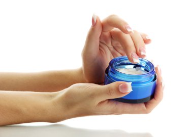 güzel kadın el kremi, üzerinde beyaz izole