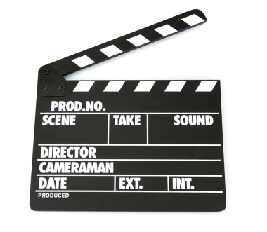 Film üretim clapper tahta üzerinde beyaz izole