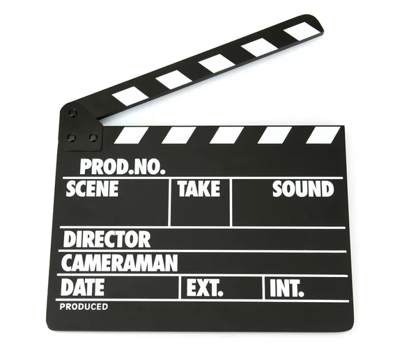 Produção de filmes clapper board isolado no branco — Fotografia de Stock