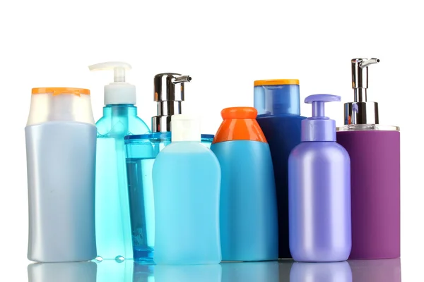 Veel verschillende cosmetische producten voor persoonlijke verzorging geïsoleerd op wit — Stockfoto