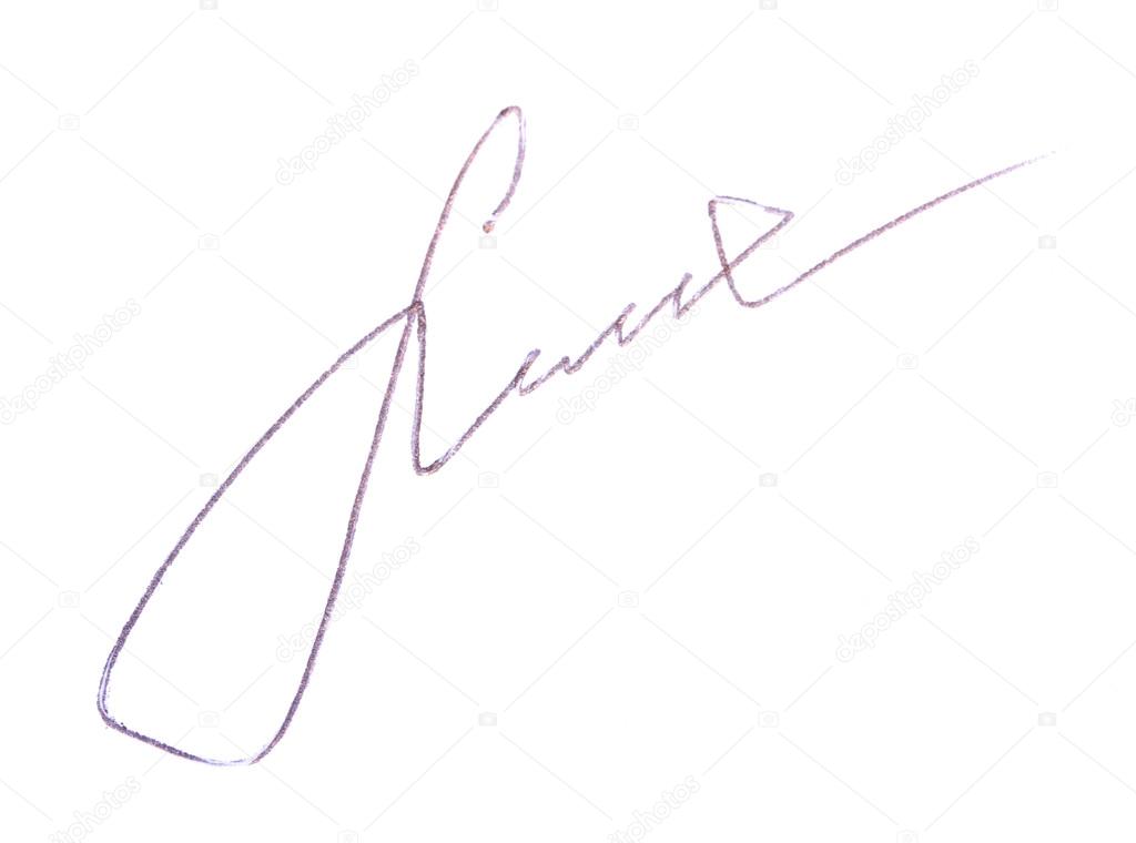 Closeup of signature (fake, not real), isolated on white