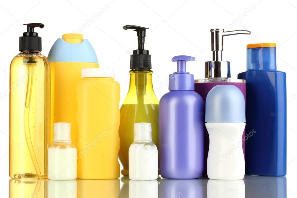 A lot of different cosmetic products for personal care isolated on
