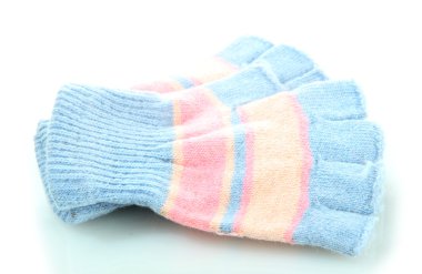 kadın üzerinde beyaz izole eldivenler, örülmüş