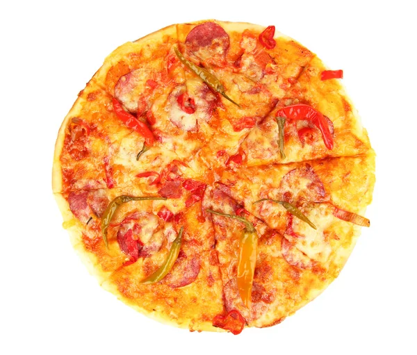 Pizza de pepperoni saboroso isolado em branco — Fotografia de Stock