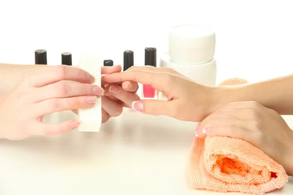 Proceso de manicura en el salón de belleza, de cerca — Foto de Stock