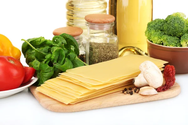 Vegetarian lasagna ingredients isolated on white — Stock Photo, Image